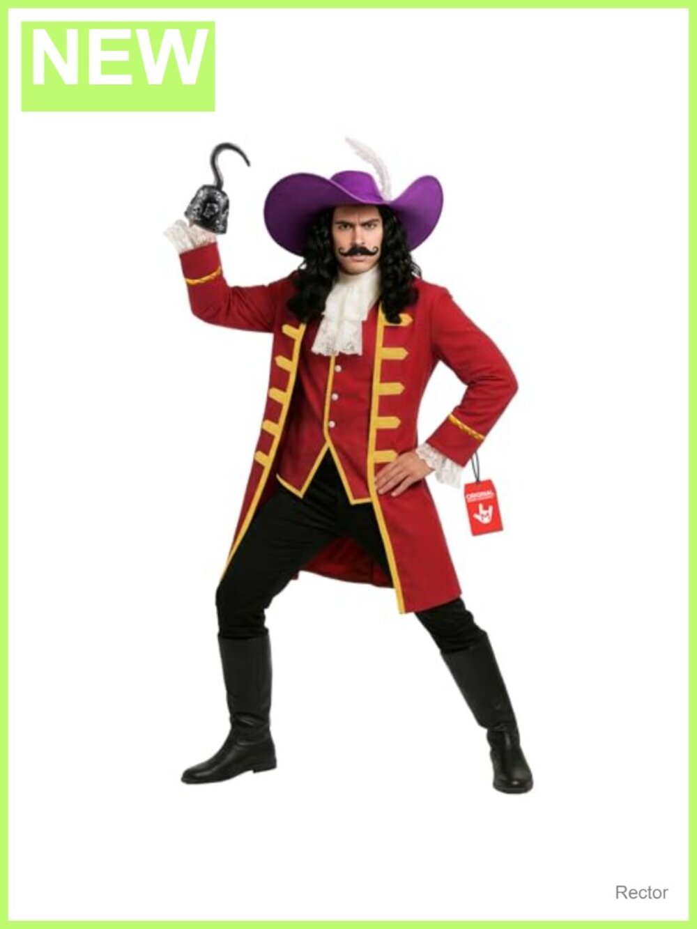 Pirate Captain Costume Set Men's 5pc Hat Coat Vest Hook Wig Halloween